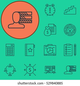 Set Of 12 Project Management Icons. Can Be Used For Web, Mobile, UI And Infographic Design. Includes Elements Such As Reminder, Innovation, Investment And More.