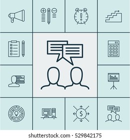 Set Of 12 Project Management Icons. Can Be Used For Web, Mobile, UI And Infographic Design. Includes Elements Such As Computer, Time Management, Discussion And More.