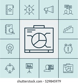 Set Of 12 Project Management Icons. Can Be Used For Web, Mobile, UI And Infographic Design. Includes Elements Such As Personal Skills, Analysis, Money And More.