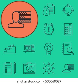 Set Of 12 Project Management Icons. Can Be Used For Web, Mobile, UI And Infographic Design. Includes Elements Such As Growth, Report, Board And More.