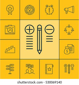 Set Of 12 Project Management Icons. Can Be Used For Web, Mobile, UI And Infographic Design. Includes Elements Such As Growth, Warranty, Time Management And More.