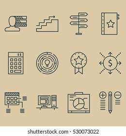 Set Of 12 Project Management Icons. Can Be Used For Web, Mobile, UI And Infographic Design. Includes Elements Such As Personal Skills, Growth, Opportunity And More.