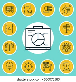 Set Of 12 Project Management Icons. Can Be Used For Web, Mobile, UI And Infographic Design. Includes Elements Such As Personal Skills, Board, Analysis And More.