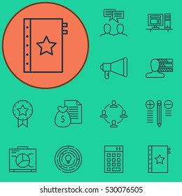 Set Of 12 Project Management Icons. Can Be Used For Web, Mobile, UI And Infographic Design. Includes Elements Such As Warranty, Collaboration, Innovation And More.