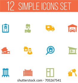 Set Of 12 Real Icons Set.Collection Of House Keys, Lock, Truck And Other Elements.