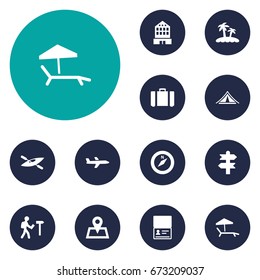 Set Of 12 Relax Icons Set.Collection Of Arrows, Canoe, Direction And Other Elements.