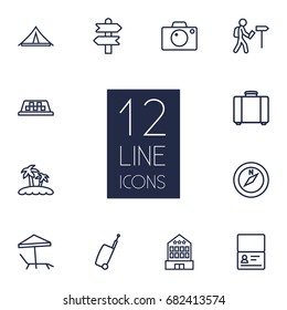 Set Of 12 Relax Outline Icons Set.Collection Of Bag, Parasol, Certificate And Other Elements.