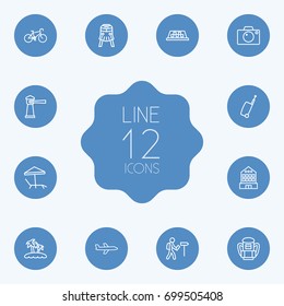 Set Of 12 Relax Outline Icons Set.Collection Of Bike, Photo, Building And Other Elements.