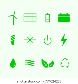Set of 12 renewable and clean energy icon pack