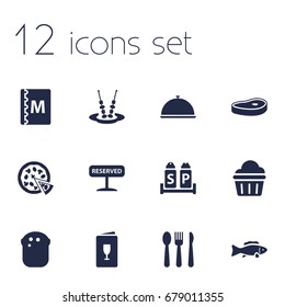 Set Of 12 Restaurant Icons Set.Collection Of Silverware, Alcohol, Registered And Other Elements.
