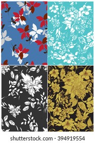 Set 12 retro seamless  pattern flower et floral texture background