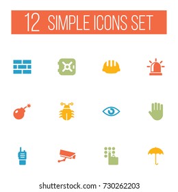 Set Of 12 Safety Icons Set.Collection Of Hand , Virus , Keypad Elements.
