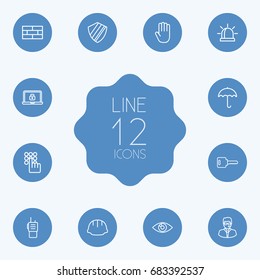 Set Of 12 Safety Outline Icons Set.Collection Of Parasol, Bodyguard, Vision And Other Elements.