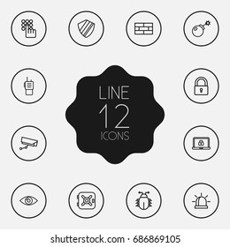 Set Of 12 Safety Outline Icons Set.Collection Of Vision, Lock, Firewall And Other Elements.