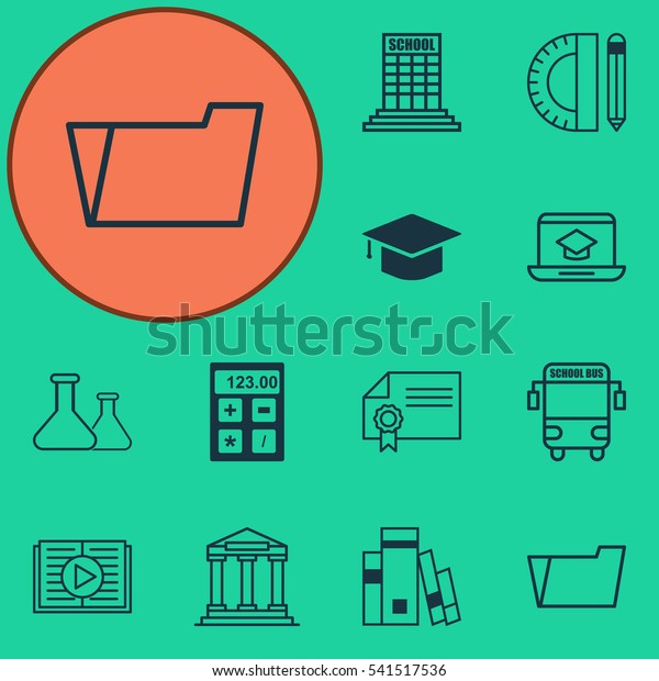 Set\
Of 12 School Icons. Includes Document Case, Distance Learning,\
Diploma And Other Symbols. Beautiful Design\
Elements.