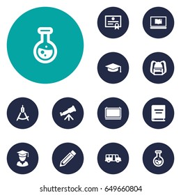 Set Of 12 Science Icons Set.Collection Of Certificate, Drawing Tool, Magnet Navigator And Other Elements.