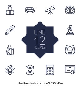 Set Of 12 Science Outline Icons Set.Collection Of Learning, Bus, Brain And Other Elements.