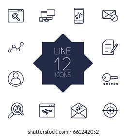 Set Of 12 search Engine Outline Icons Set. Collection Of Guest, Copyright, Choice And Other Elements.
