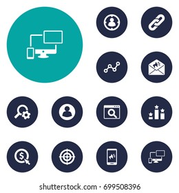 Set Of 12 Search Icons Set.Collection Of Engine, Magnifier, Guest And Other Elements.