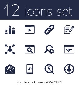Set Of 12 Search Icons Set.Collection Of Columns, Targeting, Sale And Other Elements.