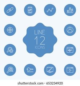 Set Of 12 Search Outline Icons Set.Collection Of Web Design, Guest, Marketing And Other Elements.