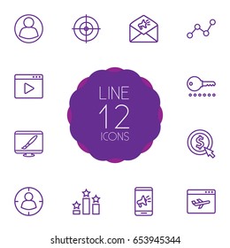 Set Of 12 Search Outline Icons Set.Collection Of SEO Test, Cost Per, Home And Other Elements.