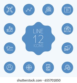 Set Of 12 Search Outline Icons Set.Collection Of Running Title, Guest, Choice And Other Elements.