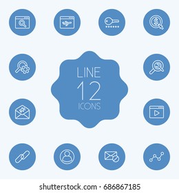 Set Of 12 Search Outline Icons Set.Collection Of Block , Landing Page, Cost Per Elements.