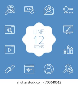 Set Of 12 Search Outline Icons Set.Collection Of Application Analytics, Search, Password And Other Elements.