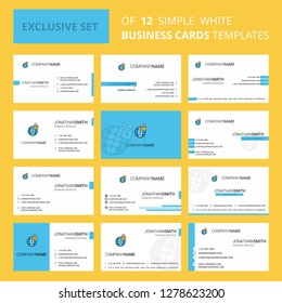 Set of 12 Secure internet  Creative Busienss Card Template. Editable Creative logo and Visiting card background