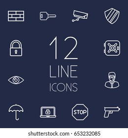 Set Of 12 Security Outline Icons Set.Collection Of Supervision, Parasol, Vision And Other Elements.