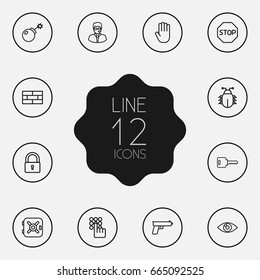 Set Of 12 Security Outline Icons Set.Collection Of Firewall, Close, Safe And Other Elements.