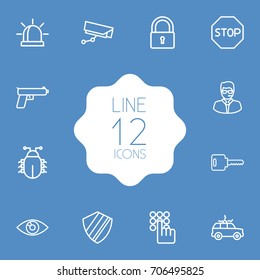 Set Of 12 Security Outline Icons Set.Collection Of Virus, Vision, Lock And Other Elements.