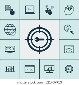 Set Of 12 SEO Icons. Can Be Used For Web, Mobile, UI And Infographic Design. Includes Elements Such As Pay, Client, Display And More.