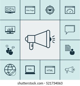 Set Of 12 SEO Icons. Can Be Used For Web, Mobile, UI And Infographic Design. Includes Elements Such As Web, Focus, Newsletter And More.