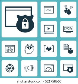 Set Of 12 SEO Icons. Can Be Used For Web, Mobile, UI And Infographic Design. Includes Elements Such As Newsletter, Client, Website And More.