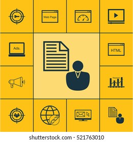 Set Of 12 SEO Icons. Can Be Used For Web, Mobile, UI And Infographic Design. Includes Elements Such As Page, Performance, Businessman And More.