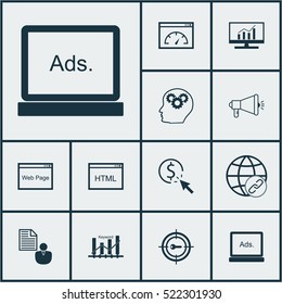 Set Of 12 SEO Icons. Can Be Used For Web, Mobile, UI And Infographic Design. Includes Elements Such As Per, Comprehensive, Plan And More.