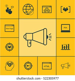 Set Of 12 SEO Icons. Can Be Used For Web, Mobile, UI And Infographic Design. Includes Elements Such As Page, Creativity, Code And More.