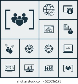 Set Of 12 SEO Icons. Can Be Used For Web, Mobile, UI And Infographic Design. Includes Elements Such As Protected, Ranking, Digital And More.