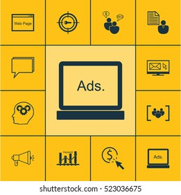 Set Of 12 SEO Icons. Can Be Used For Web, Mobile, UI And Infographic Design. Includes Elements Such As Click, Client, Page And More.