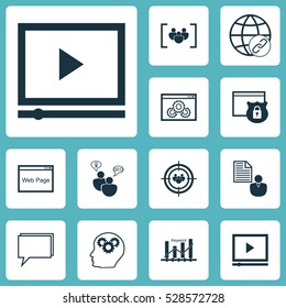 Set Of 12 SEO Icons. Can Be Used For Web, Mobile, UI And Infographic Design. Includes Elements Such As Questionnaire, Keyword Optimisation, Search Optimization And More.