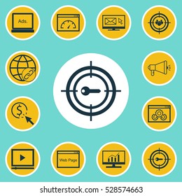 Set Of 12 SEO Icons. Can Be Used For Web, Mobile, UI And Infographic Design. Includes Elements Such As Web Page Performance, Digital Media, Website And More.