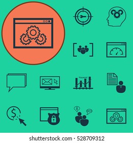 Set Of 12 SEO Icons. Can Be Used For Web, Mobile, UI And Infographic Design. Includes Elements Such As Conference, Loading Speed, PPC And More.