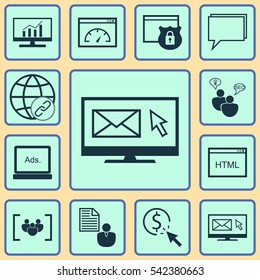 Set Of 12 SEO Icons. Includes Coding, Conference, Connectivity And Other Symbols. Beautiful Design Elements.