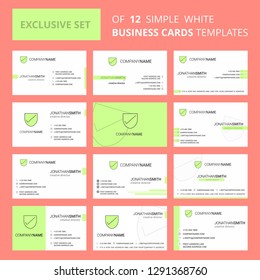 Set of 12 Sheild  Creative Busienss Card Template. Editable Creative logo and Visiting card background
