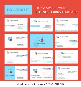 Set of 12 Shield  Creative Busienss Card Template. Editable Creative logo and Visiting card background