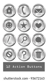 A set of 12 shiny metallic action buttons.