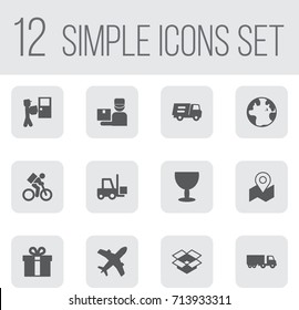 Set Of 12 Shipment Icons Set.Collection Of Delivery, Parcel, Courier And Other Elements.