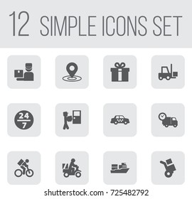 Set Of 12 Shipping Icons Set.Collection Of Present, Service, Van And Other Elements.